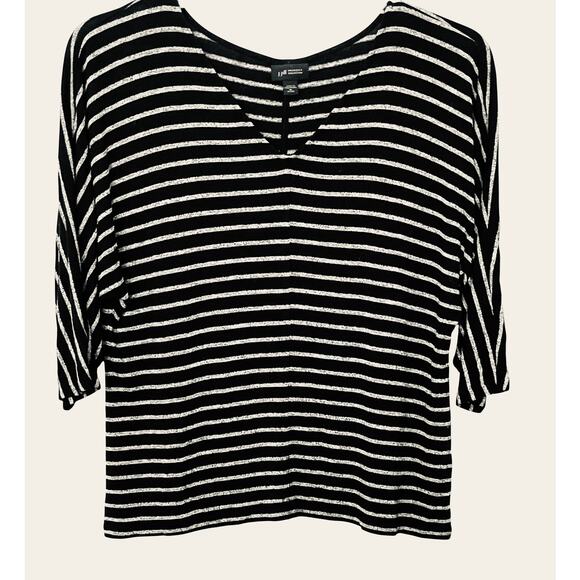 J.JILL WEAREVER 3/4 RAGLAN SLV PULL-OVER BLOUSE, WOMENS, MP, BLACK GREY STRIPES - Picture 1 of 12